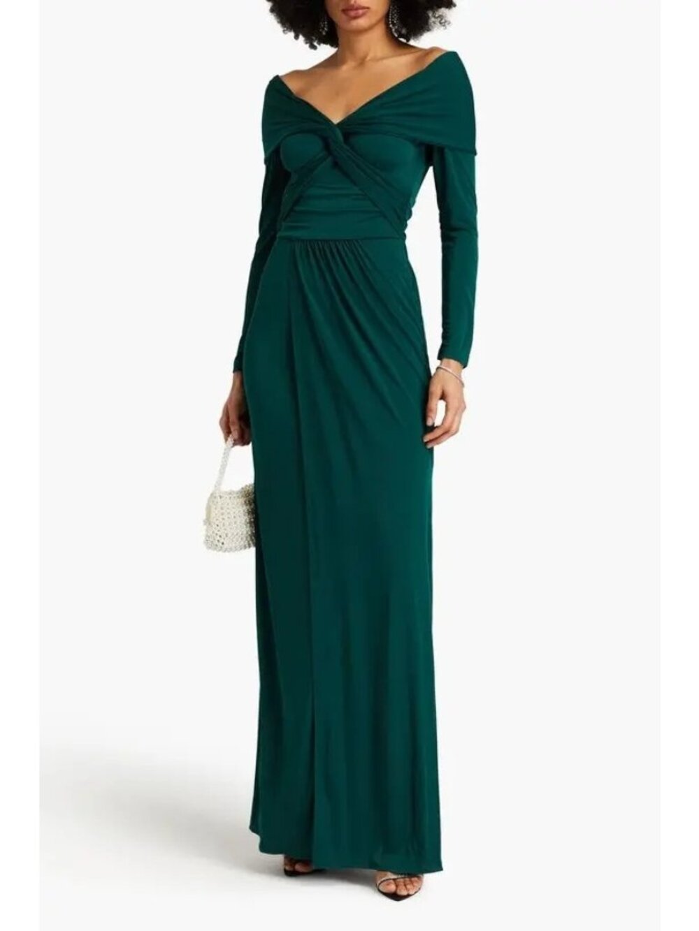 NWT $595 Zac Posen Twistfront Draped Jersey Gown Emerald Size 4